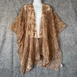 Wishlist Burnout Velvet Kimono Womens Small Taupe Floral Whimsy Cardigan Boho - Picture 1 of 11