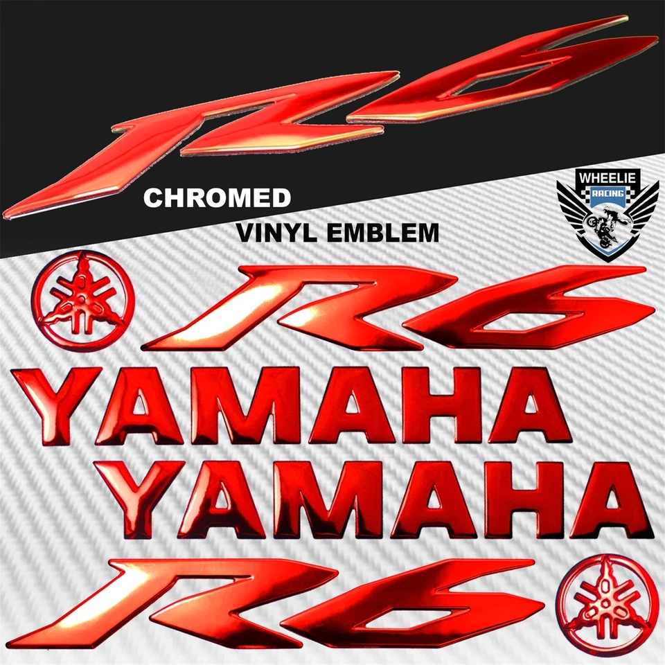 8" 3D CARENADO/TANQUE DE COMBUSTIBLE YAMAHA LOGO EMBLEMA+6" PEGATINA PARA YZF-R6/R6S CROMO ROJO Foto 1 de 4