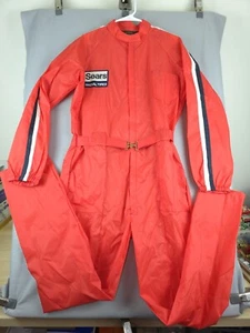 Sears Tires Vintage Jumpsuit Coveralls Mens Size Medium Orange Vinyl Mechanic - Picture 1 of 13
