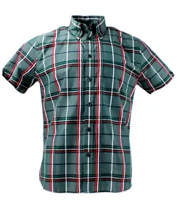 Camicia a maniche corte Tootal Trimfit verde e rosso cotone - Mod Ska Skinhead - Foto 1 di 1