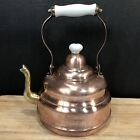 Vintage Large Copper Tea Kettle Brass Spout White Porcelain Handle Decorative