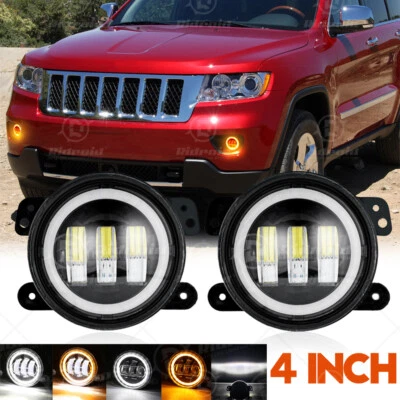 Pair 4" Inch Bumper LED Halo Fog Lights For Jeep Grand Cherokee 2011 2012 2013 - Imagem 1 de 4