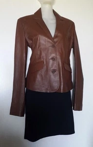 DEVERNOIS WOMEN JACKET LEATHER LAMB REAL FR38-EU36- UK S BROWN - Picture 1 of 12