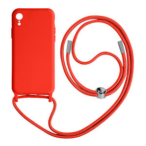 Coque Cordon Apple iPhone XR Semi-rigide avec Lanière Tour du Cou 80cm rouge
