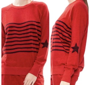 Sundry Women’s Size 2 / Medium Red Striped Star Raglan Pullover Sweatshirt - Picture 1 of 9