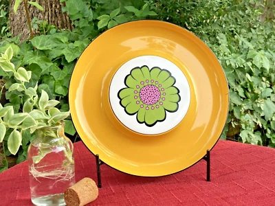 Винтажное оранжевое меламиновое и керамическое сырное блюдо 1970-е цветочный центр - Изображение 1 из 4