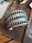Sterling silver snake eye turquoise cuff bracelet Native American Indian signed