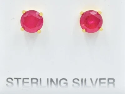 LAB CREATED 2.16 Cts RUBY STUD EARRINGS 925 Sterling Silver -Yellow Finish - NWT - Image 1 of 3