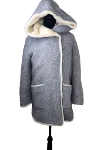 Zara Trafaluc OuterWear Women's Size M Hooded Gray Beige Fleece Jacket Coat - Picture 1 of 11