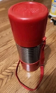 Vintage Nissan Vacuum Flask Nippon Sando Thermos Red/Chrome with Strap - HSE 900 - Picture 1 of 11