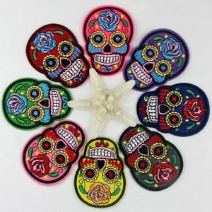 1pc Sugar Skull Mexican Embroidered Iron On Sew On Patch Badge For Clothes - Picture 1 of 11