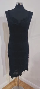 Catwalk Collection black lace dress one size midi asymmetric stretch sheer panel - Picture 1 of 11