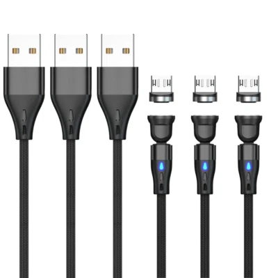 Paquete de 3 cables magnéticos giratorios de 540° cargador micro USB para Samsung Android LG Foto 1 de 4
