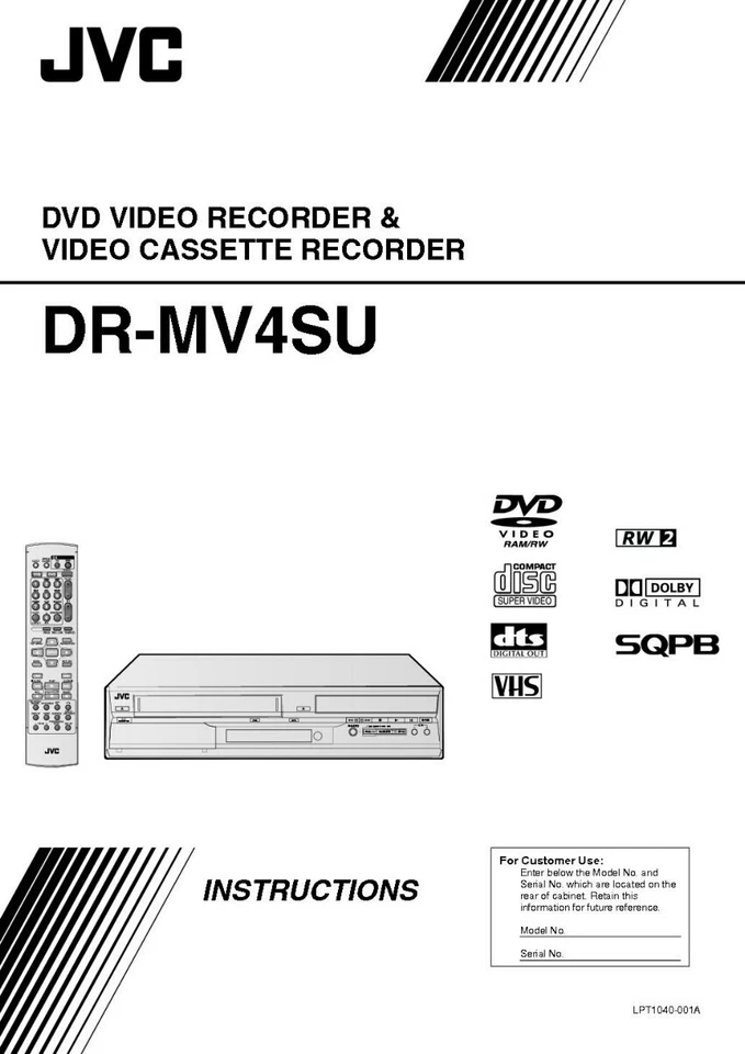 JVC DR-MV4SUS DVD Recorder Owners Instruction Manual Reprint - Image 1 of 1