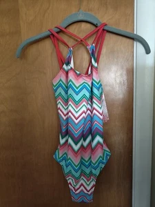 Kanu Surf Bathing Suit Kids Girls Size 8 Bright Zigzags Racerback NWT - Picture 1 of 6
