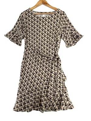 Vestido envolvente de manga corta con cuello redondo beige talla L de NY Collection para mujer Foto 1 de 4