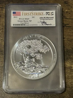 2013-P    Great Basin   MERCANTI  LABEL   5 Oz. Sliver, PCGS  MS69 First Strike - Image 1 of 2