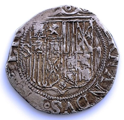 SC-Spagna. Re cattolici. 2 Real. Siviglia. S-Escudo-II. Argento 6,78 g. SCARSO - Immagine 1 di 2