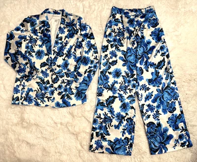 CHRISTIAN LACROIX AZUL BLANCO FLORAL PANTALÓN TRAJE FORRADO BLAZER MUJER EXTRA PEQUEÑO XS Foto 1 de 4