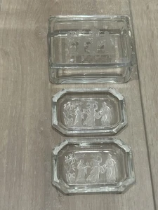 Art Deco Crystal Intaglio Heinrich Hoffman Three Graces Vanity Box Pin Tray Set - Picture 1 of 6