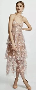Self Portrait AU/UK 10 US 6 Floral Mesh Embellished Tulle Tiered Midi Dress - Picture 1 of 15