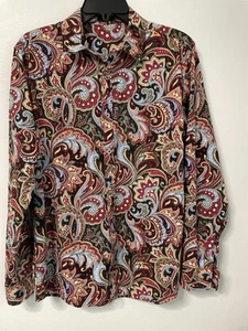 Coofandy Mens M Long Sleeve Dress Shirt Button Up Paisley Blue Red Party Rave - Picture 1 of 8