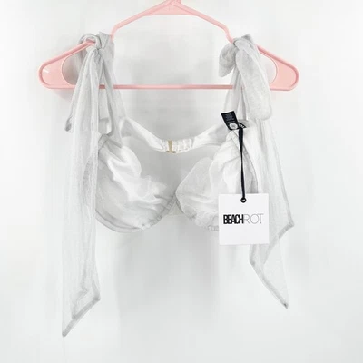 Top de bikini Beach Riot Drea talla extra grande nupcial blanco plata malla lazos nuevo con etiquetas  Foto 1 de 4