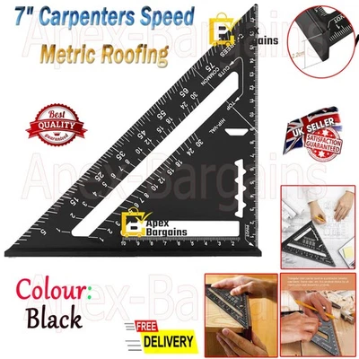 7" Carpenters Speed Square Metric Roofing Rafter Square Thickened Aluminum Black
