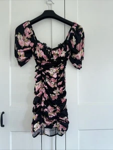 Mini Vestido For Love & Lemons Negro Acanalado Floral XS - Imagen 1 de 8