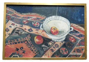 Diana Matthews (b.1935) Oil On Canvas. Still Life Fruit On Turkish Rug - Picture 1 of 3