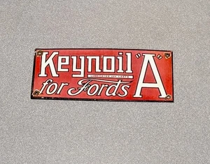 VINTAGE KEYNOIL FOR FORDS PORCELAIN SIGN GAS OIL CAR TRUCK MOTORCYCLE - Picture 1 of 2
