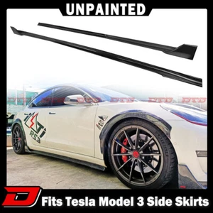 2017+ Fits TESLA Model 3 Fastback Side Skirts Extension Body Kit Unpainted ABS - Picture 1 of 5
