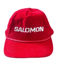 Vintage Salomon Corduroy Mountain Red Ski SnapBack Hat - VERY RARE