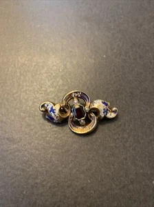 14K Gold Antique Art Deco Enamel GARNET PEARL Pin - Picture 1 of 8