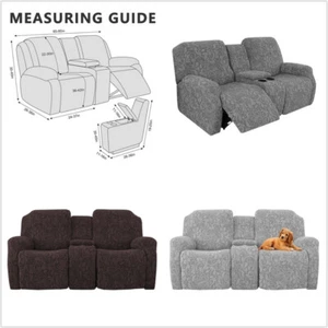 2-Seat Sofa Covers Jacquard Stretch Recliner Couch Cover with Console Slipcover - Picture 1 of 53