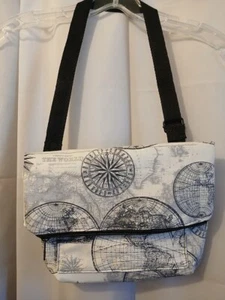 Neu Globe Compass Schultertasche Umhängetasche elfenbein schwarz Reise weltliches Segel - Bild 1 von 10
