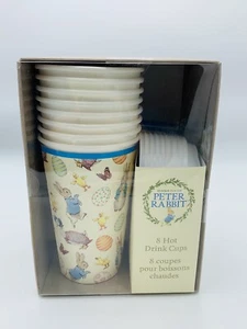 Peter Rabbit Baby Shower Easter 8 Hot Drink Cups Lid & Sleeve Beatrix Potter New - Picture 1 of 12