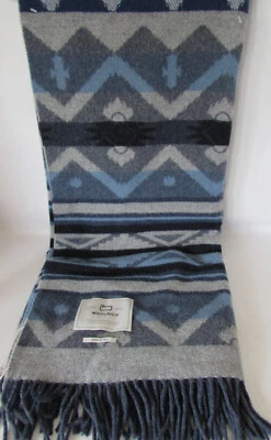 Woolrich Melton Blue Gray Navy Aztec Fringe Wool Throw Blanket 60" X 54" NWT - Image 1 of 4