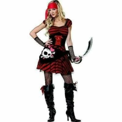 Vestido Pirata Joya del Mar Halloween Disfraz 8/10 Negro Rojo Fiesta 6 Piezas Para Mujer Foto 1 de 4