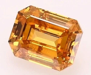 3.00 Ct Certified VVS1 Emerald Cut 7x9 MM Orange Natural Diamond Great Shine - Picture 1 of 7