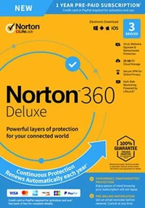 Norton 360 Deluxe 2025 3 dispositivi 3 PC 1 anno PC MAC Internet Security 2024 - Foto 1 di 1