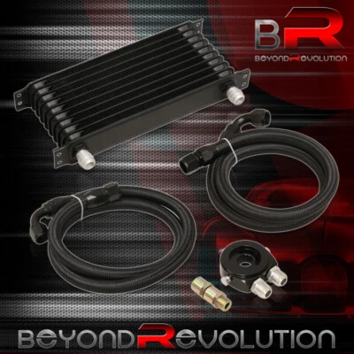 Universal 9Row Engine Oil Cooler Filter Relocator Braided Lines Track Drag Black - Image 1 of 4