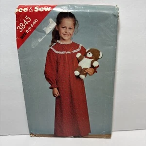 Butterick 3845 Girls Nightgown Pj Pajamas Pattern 5-6x *Uncut* - Picture 1 of 3
