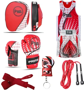 Kids Boxing 6 Pieces Training Set Uniform Top Short Boxing Gloves Focus pad 1022 - Picture 1 of 14