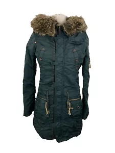 Mantel Parka Damen Winterjacke Gr. S Grün Kapuze Kunstfell 2-Wege Reißv. Khujo - Bild 1 von 15
