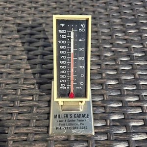 Vintage Miller's Garage Fort Littleton Pa Advertising Folding Desk Thermometer - Picture 1 of 5