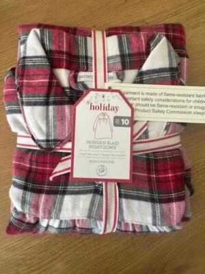 New Pottery Barn Kids Girls Holiday Christmas MORGAN Plaid Flannel Nightgown, 10 - Image 1 of 2
