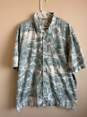 Trader Bay Washable  Mens XL Green/White Floral Button Short Sleeve Hawaii Shirt - Image 1 of 4