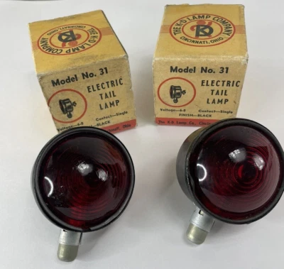 Pair of NOS K-D Lamp Company Model 31 6-8 Volt Tail Lamps Glass Lenses w/boxes - Image 1 of 4