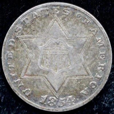 1854 3cs Three Cent Silver Piece  - Image 1 of 2